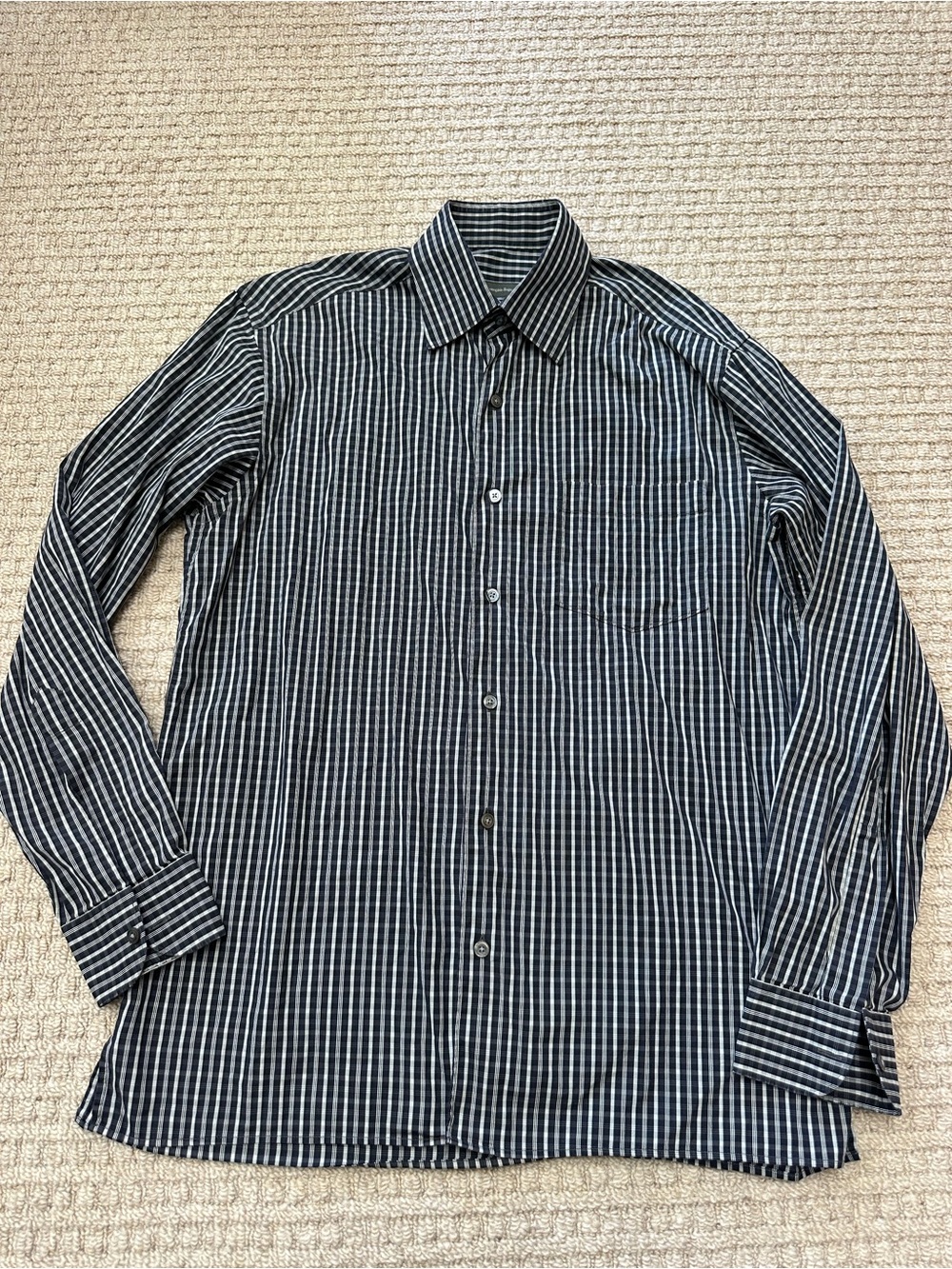 Ermenegildo Zegna White & Black Plaid Button-Up Long Sleeve Shirt Sz M